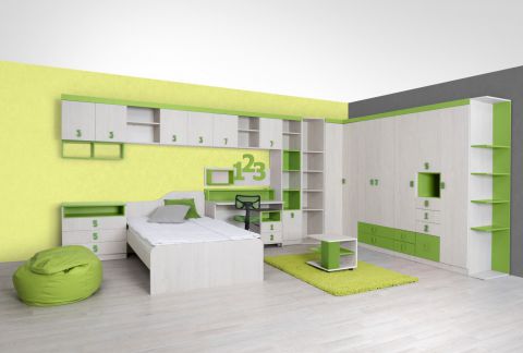 Chambre d'enfant complète - Set C Luis, 16 pièces, couleur : chêne blanc / vert