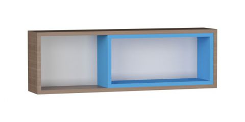 Chambre des jeunes - étagère suspendue / étagère murale Michael 04, couleur : chêne brun / gris / bleu - 32 x 100 x 19 cm (H x L x P)