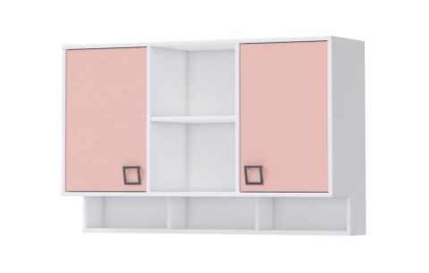 Chambre d'enfant - Unité murale Benjamin 47, Couleur : Blanc / Rose - Dimensions : 82 x 128 x 37 cm (H x L x P)