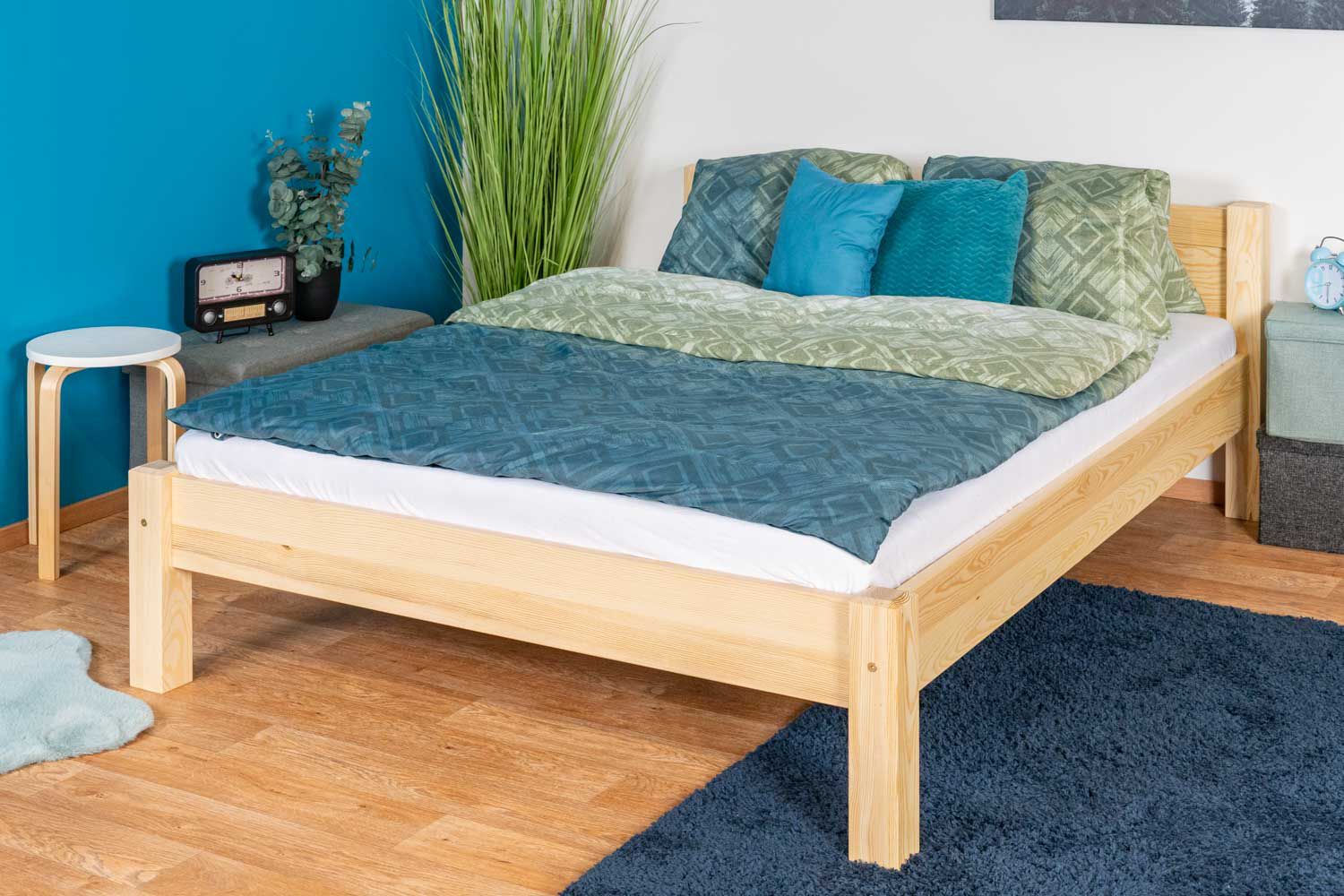 lit d'enfant / lit de jeunesse en bois de pin naturel massif A1, avec sommier à lattes - Dimensions 140 x 200 cm