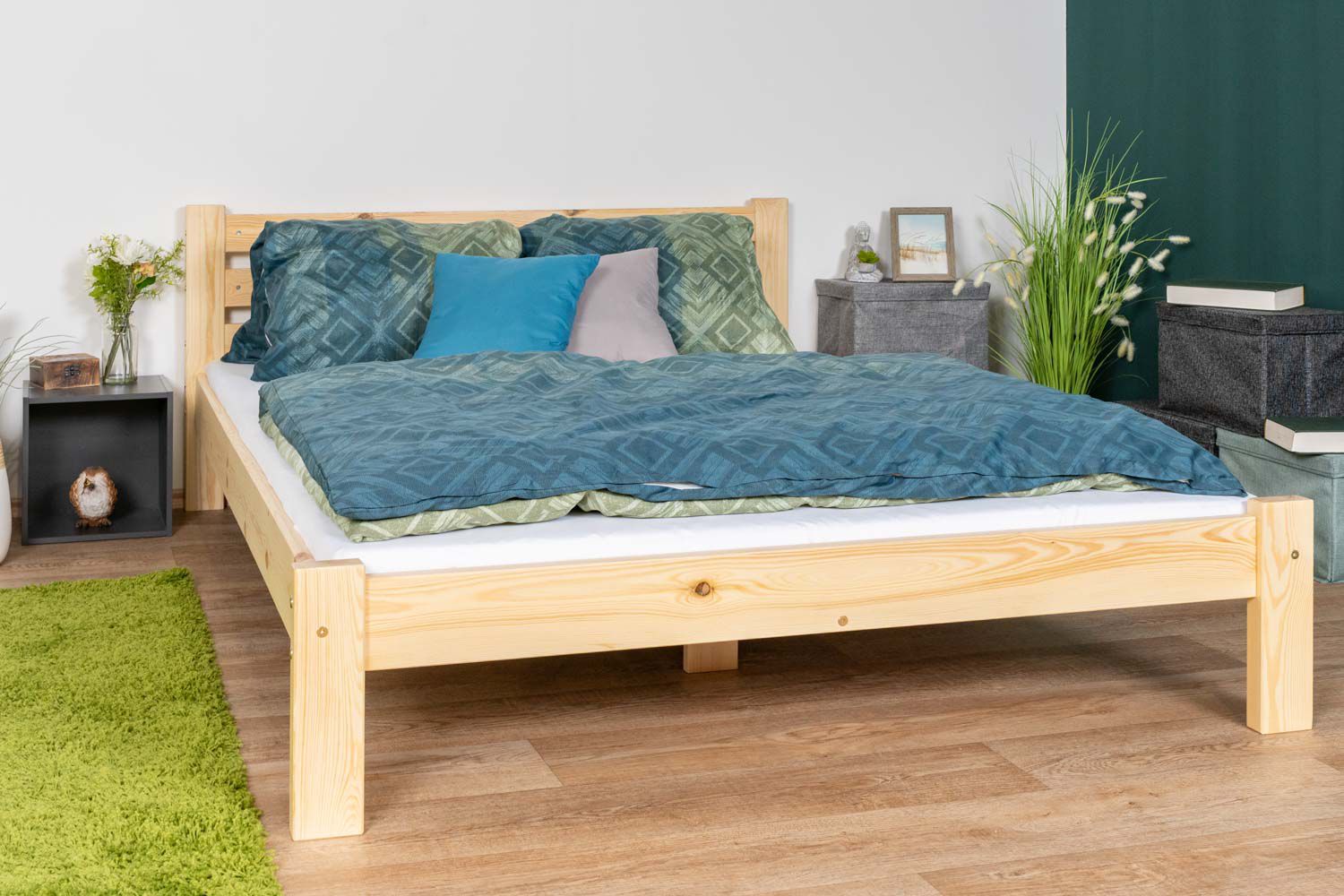 lit simple / lit d'appoint en bois de pin massif naturel A2, sommier à lattes inclus - Dimensions 140 x 200 cm