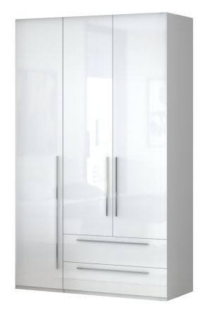 Armoire à portes battantes / penderie Siumu 27, Couleur : Blanc / Blanc brillant - 224 x 137 x 56 cm (H x L x P)