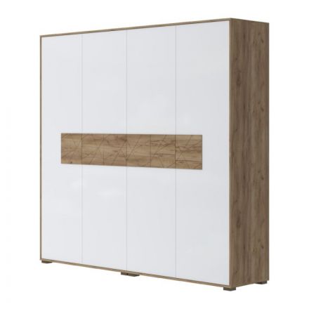 Armoire à portes battantes / armoire Manase 01, couleur : brun chêne / blanc brillant - 225 x 239 x 54 cm (h x l x p)