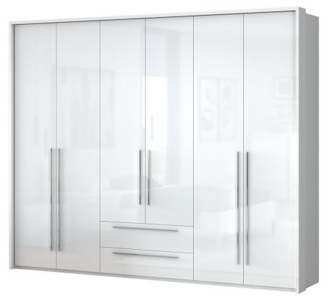 Armoire à portes battantes / armoire avec cadre LED Siumu 33, Couleur : Blanc / Blanc brillant - 226 x 277 x 60 cm (H x L x P)