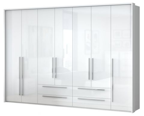 Armoire à portes battantes / armoire avec cadre Siumu 38, Couleur : Blanc / Blanc brillant - 226 x 322 x 60 cm (H x L x P)