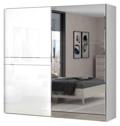 Armoire à portes coulissantes / armoire Siumu 08, couleur : blanc / blanc brillant - 224 x 230 x 61 cm (H x L x P)