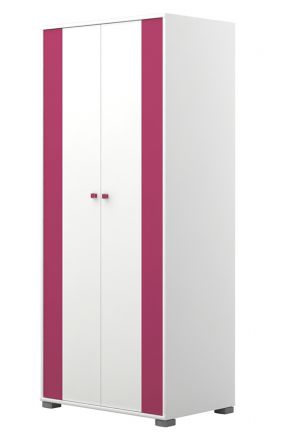 Chambre d'enfant - Armoire à portes battantes / Penderie Lena 04, Couleur : Blanc / Rose - Dimensions : 198 x 84 x 56 cm (H x L x P)