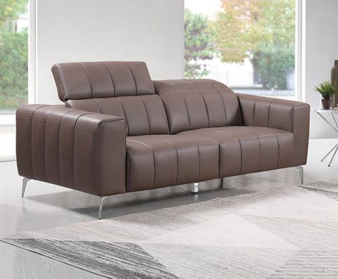 Cuir véritable Premium Couch Roma, canapé 3 places, Couleur : Beige-marron