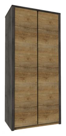 Armoire à portes battantes / armoire Selun 05, couleur : chêne brun foncé / gris - 197 x 90 x 53 cm (h x l x p)