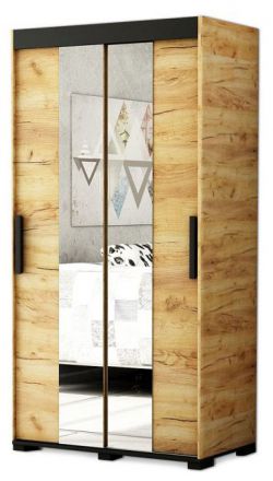 Armoire à portes coulissantes / Penderie Wildstrubel 1A avec miroir, Couleur : Chêne / Noir - Dimensions : 195 x 100,5 x 62 cm ( H x L x P)