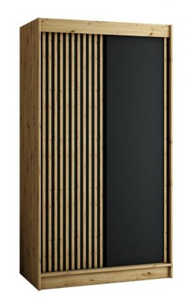 Armoire à portes coulissantes / Penderie Borgis 02A, Couleur : Chêne Artisan / Noir mat - Dimensions : 200 x 120 x 62 cm (H x L x P)