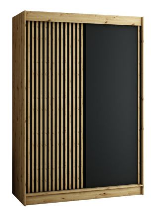 Armoire à portes coulissantes / Penderie Borgis 03A, Couleur : Chêne Artisan / Noir mat - Dimensions : 200 x 150 x 62 cm (H x L x P)