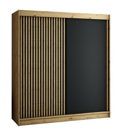 Armoire à portes coulissantes / Penderie Borgis 05A, Couleur : Chêne Artisan / Noir mat - Dimensions : 200 x 200 x 62 cm (H x L x P)