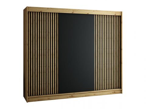 Armoire à portes coulissantes / Penderie Borgis 06A, Couleur : Chêne Artisan / Noir mat - Dimensions : 200 x 250 x 62 cm (H x L x P)
