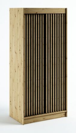 Armoire à portes coulissantes / Penderie Borgis 01B, Couleur : Chêne Artisan / Noir mat - Dimensions : 200 x 100 x 62 cm (H x L x P)