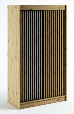 Armoire à portes coulissantes / Penderie Borgis 02B, Couleur : Chêne Artisan / Noir mat - Dimensions : 200 x 120 x 62 cm (H x L x P)
