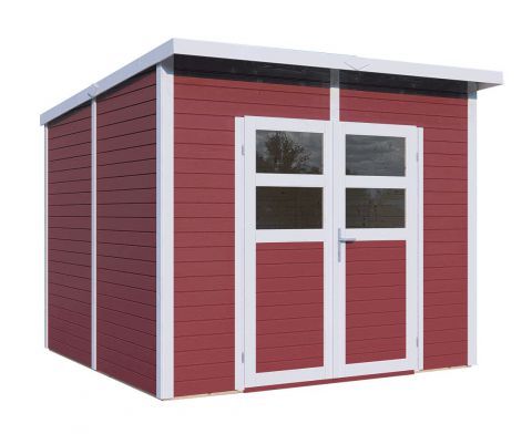 Abri de jardin Freiberg 03 avec plancher et carton bitumé, laqué rouge bordeaux - en éléments de 19 mm, surface au sol : 5,83 m², toit à une pente