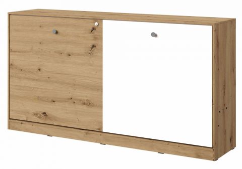 Lit armoire Sirte 16 horizontal, Couleur : Chêne / Blanc / Gris mat - Couchage : 90 x 200 cm (l x L)