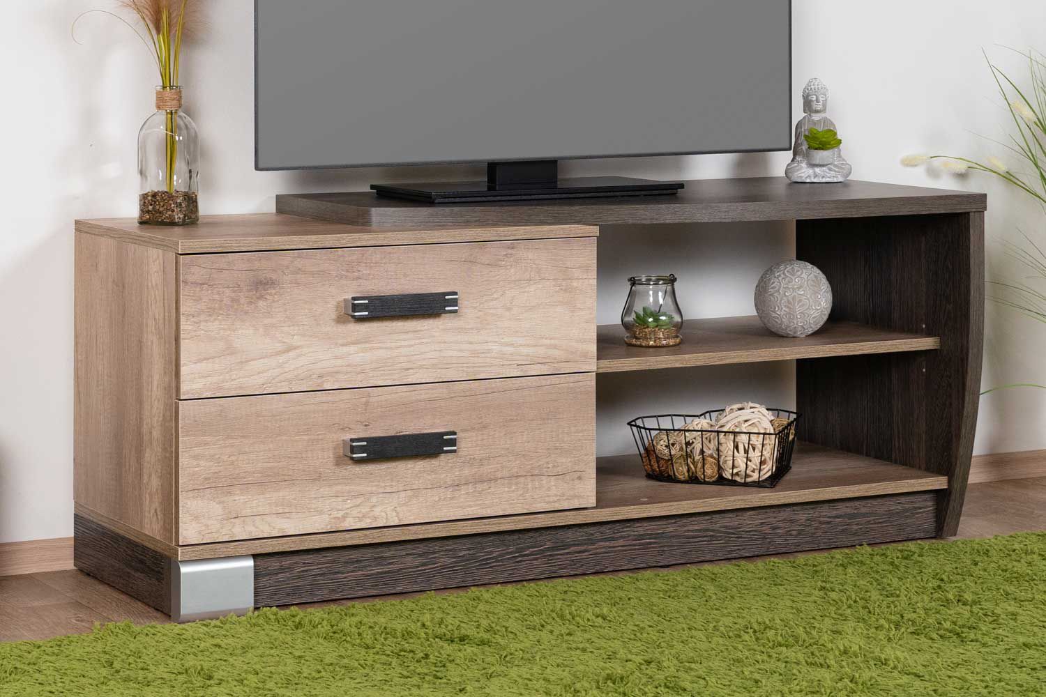 Meuble TV Sichling 03, cadre à droite, Couleur : Chêne brun - Dimensions : 51 x 120 x 46 cm (H x L x P)