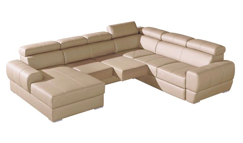 Canapé de salon Sladenia 07 en sable avec fonction lit et coffre de rangement - 302 x 255 cm (l x p) - Angle : gauche