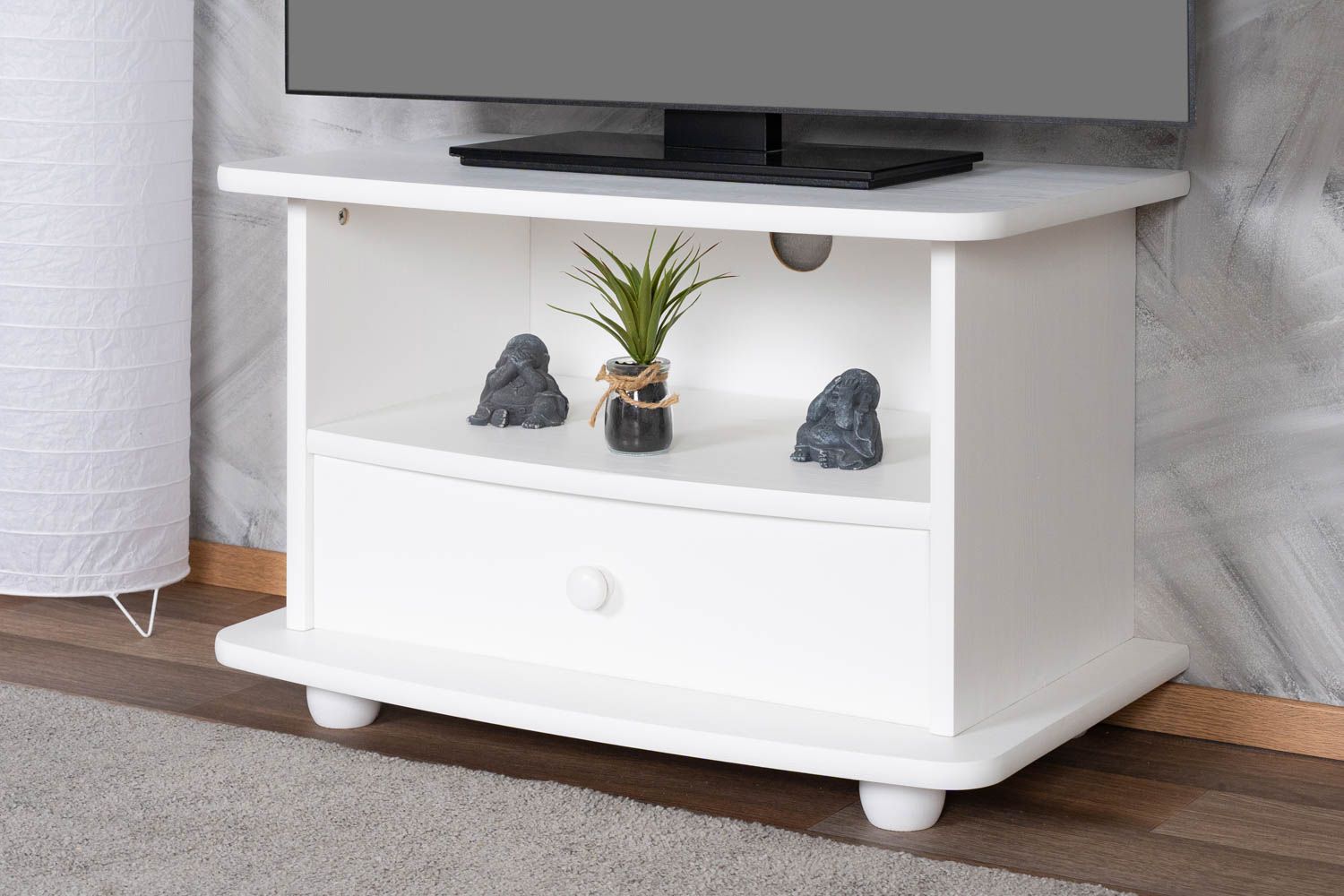 Meuble TV en pin massif laqué blanc Junco 200 - dimensions 46 x 72 x 44 cm