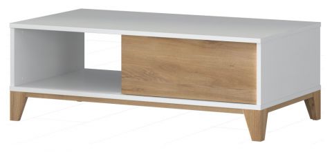 Table basse Safotu 06, Couleur : Blanc brillant / Noyer - 111 x 60 x 40 cm (L x P x H)