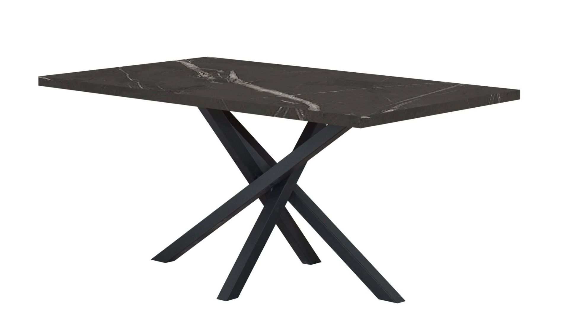 Table de salle à manger Ourense 02, couleur : Marbre noir / Noir - dimensions : 160 x 90 cm (l x p)