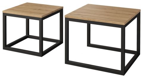 Table basse Slatina 34, 2 pièces, Couleur : Chêne / noir - Dimensions : 60 x 60 x 50 cm (l x p x h)