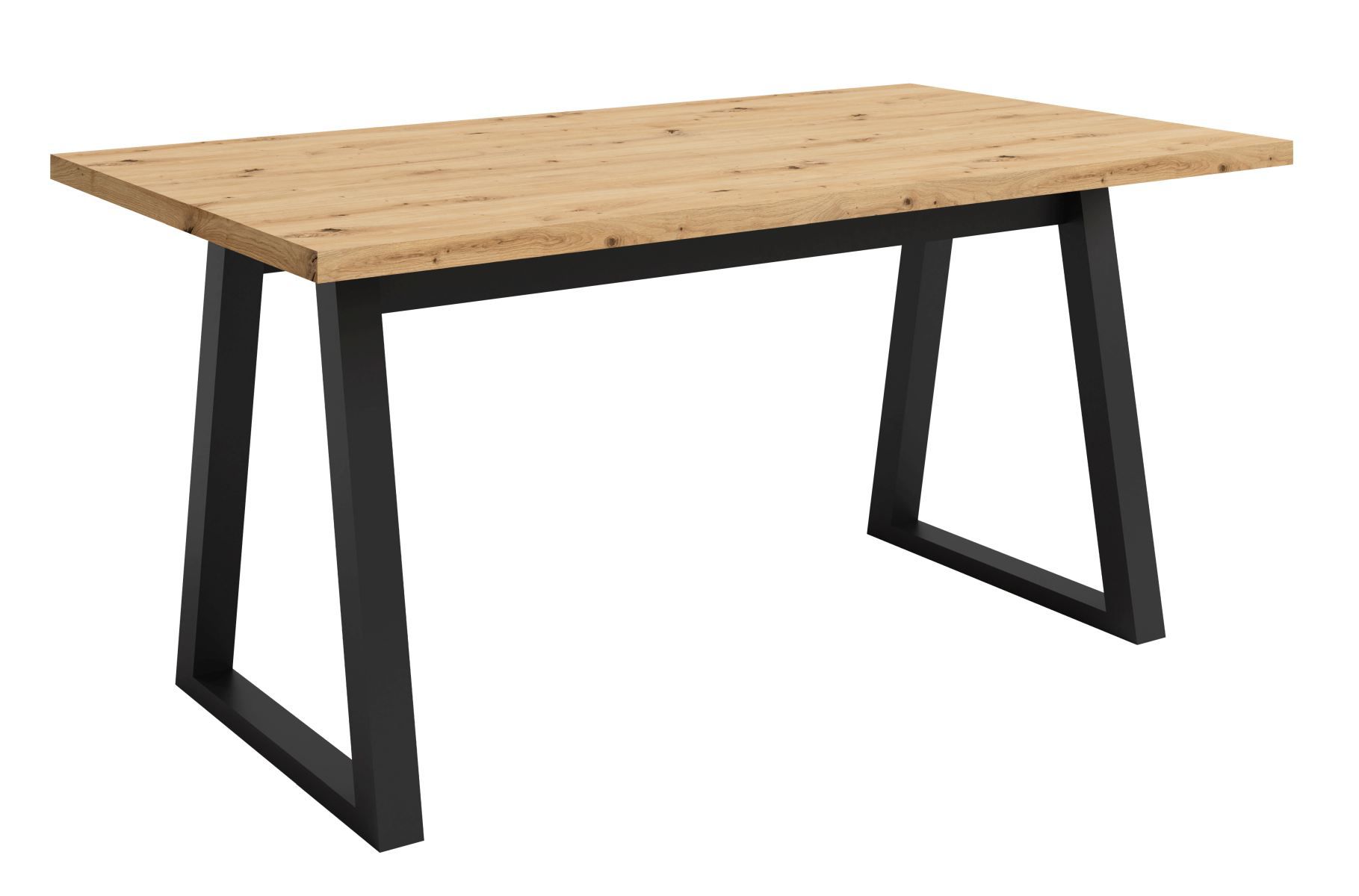 Table de salle à manger élégante Merosina 12 avec beaucoup d'espace de rangement, Chêne artisan / Noir mat, 160 x 90 cm, pieds solides foncés, design moderne, chants ABS