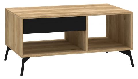 Table basse Lincolnia 07, Couleur : Chêne / Noir - Dimensions : 100 x 60 x 48 cm (l x p x h), avec 1 tiroir et 2 compartiments