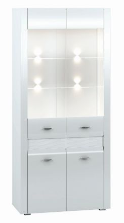 Vitrine Heber 04, couleur : blanc / blanc brillant - Dimensions : 201 x 92 x 42 cm (h x l x p), avec 4 portes et 6 compartiments