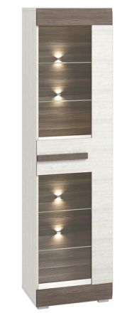 Vitrine Knoxville 02, couleur : pin blanc / gris - Dimensions : 202 x 54 x 42 cm (h x l x p), avec 1 porte et 6 compartiments