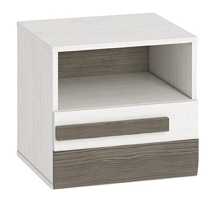 Table de chevet Knoxville 18, couleur : pin blanc / gris - Dimensions : 44 x 46 x 40 cm (H x L x P), avec 1 tiroir et 1 étagère