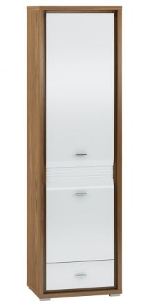 Armoire Tempe 02, couleur : couleur noix / blanc brillant, insert frontal : blanc - Dimensions : 203 x 60 x 41 cm (H x L x P), avec 2 portes, 1 tiroir et 5 compartiments