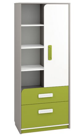 Chambre d'enfant - Armoire Renton 03, couleur : gris platine / blanc / vert - Dimensions : 199 x 80 x 40 cm (H x L x P), avec 1 porte, 2 tiroirs et 8 compartiments