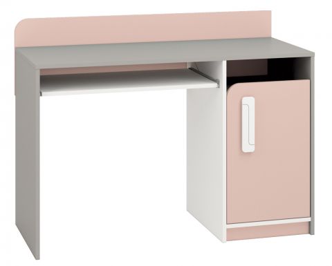 Chambre d'enfant - Bureau Renton 11, couleur : gris platine / blanc / rose poudré - Dimensions : 91 x 120 x 52 cm (H x L x P), avec 1 porte et 3 compartiments