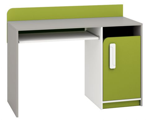 Chambre d'enfant - Bureau Renton 11, couleur : gris platine / blanc / vert - Dimensions : 91 x 120 x 52 cm (H x L x P), avec 1 porte et 3 compartiments