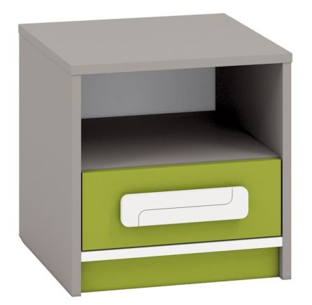 Chambre d'enfant - Table de chevet Renton 13, couleur : gris platine / blanc / vert - Dimensions : 40 x 40 x 40 cm (H x L x P), avec 1 tiroir et 1 compartiment
