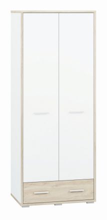 Chambre d'adolescents - armoire à portes battantes / armoire Fourchettes 01, couleur : chêne / blanc - Dimensions : 200 x 80 x 51 cm (H x L x P), avec 2 portes, 1 tiroir et 2 compartiments