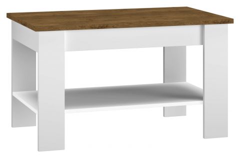 Table basse Oulainen 10, Couleur : Blanc / Chêne - Dimensions : 96 x 60 x 57 cm (l x p x h)