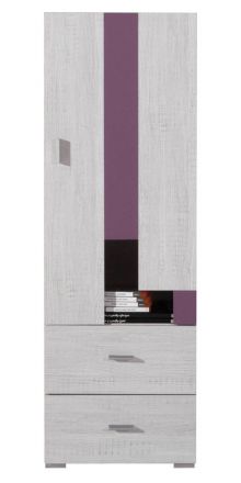 Chambre des jeunes - Commode "Emilian" 08, pin blanchi / violet - Dimensions : 135 x 45 x 40 cm (H x L x P)
