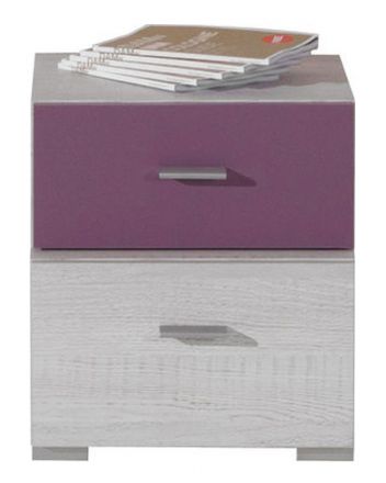 Chambre d'adolescents - Table de chevet "Emilian" 17, pin blanchi / violet - Dimensions : 39 x 35 x 37,50 cm (H x L x P)