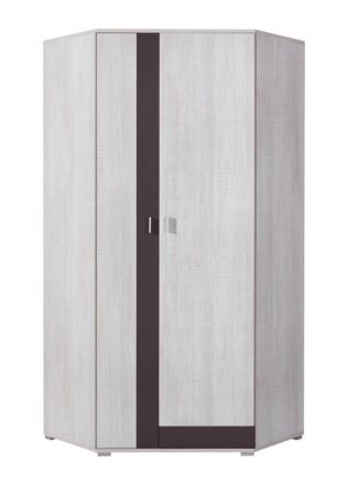 Chambre d'adolescents - Armoire à portes battantes / armoire d'angle "Emilian" 02, pin blanchi / gris foncé - Dimensions : 195 x 90 x 90 cm (H x L x P)