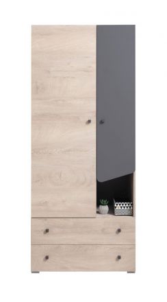 Chambre d'adolescents - Armoire à portes battantes / armoire Chiny 03, couleur : chêne / gris - Dimensions : 190 x 80 x 50 cm (H x L x P)