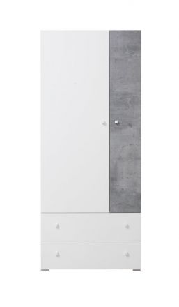 Chambre d'adolescents - Armoire à portes battantes / armoire Lede 03, couleur : gris / blanc - Dimensions : 190 x 80 x 50 cm (H x L x P)
