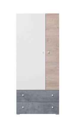 Chambre d'adolescents - Armoire à portes battantes / armoire Lede 03, couleur : gris / chêne / blanc - Dimensions : 190 x 80 x 50 cm (h x l x p)