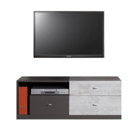 Unité de base de la télévision de la chambre des jeunes Ohey 08, couleur : gris foncé / gris clair - Dimensions : 45 x 120 x 50 cm (H x L x P)