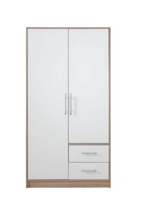 Armoire à portes battantes / armoire Hannut 08, couleur : blanc / chêne - Dimensions : 190 x 100 x 56 cm (H x L x P)