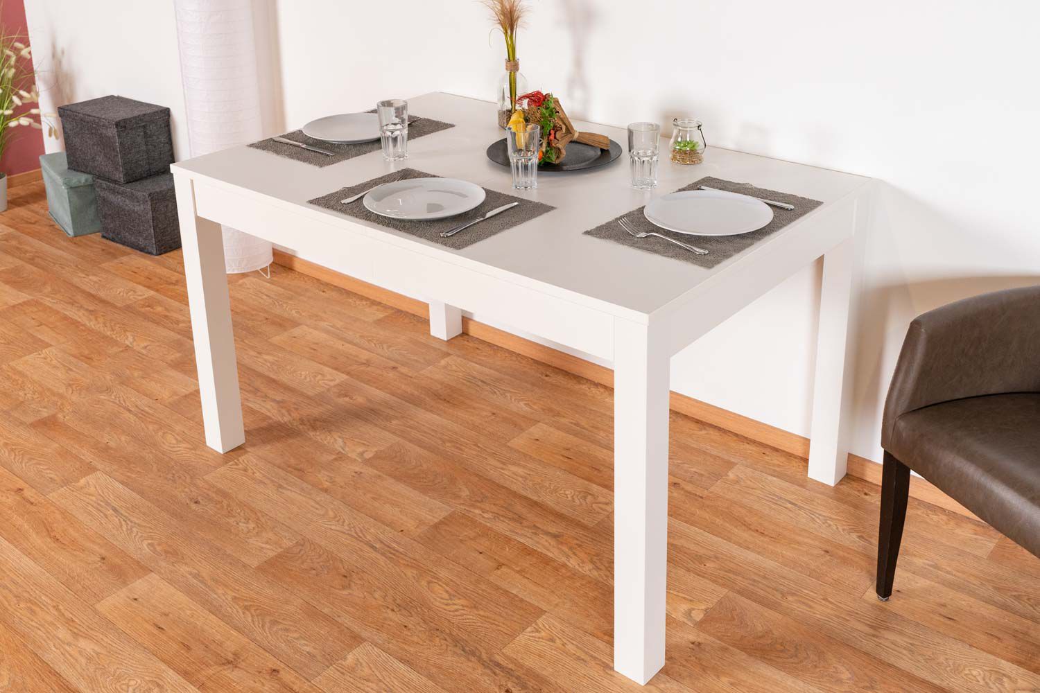 Table de salle à manger extensible, couleur : blanc - Dimensions : 140 - 340 x 90 cm (L x P)