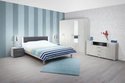 Chambre à coucher complète - Ensemble C Sidonia, 7 pièces, couleur : chêne blanc / anthracite